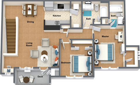 Floor plan for 2 beds, 2 baths, 1124 sqft